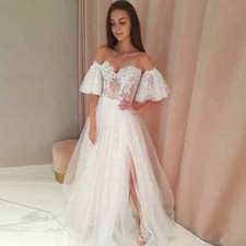 Boho Sweetheart Wedding Dresses Side Split Sexy Applique A-Line Tulle BridalGown