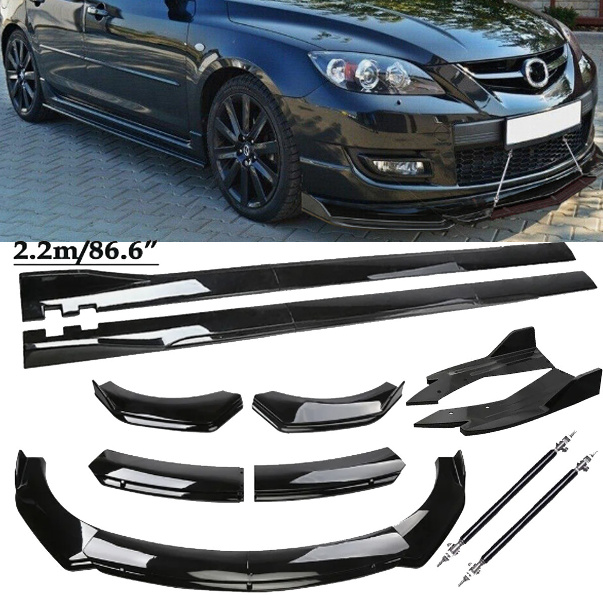 For Mazda 3 Hatchback 2004-2021 Front Bumper Spoiler Kit / Side Skirt / Rear Lip