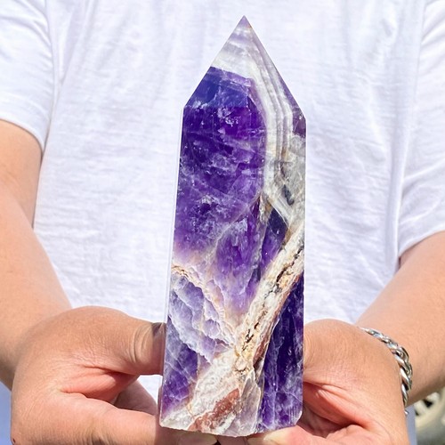 1.54LB Natural amethyst quartz crystal restoration stone pillar obelisk - 第 8/13 張圖片