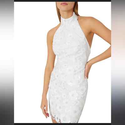 New Milly White Sequin Harriet Flora Floral Halter Top Mini Dress