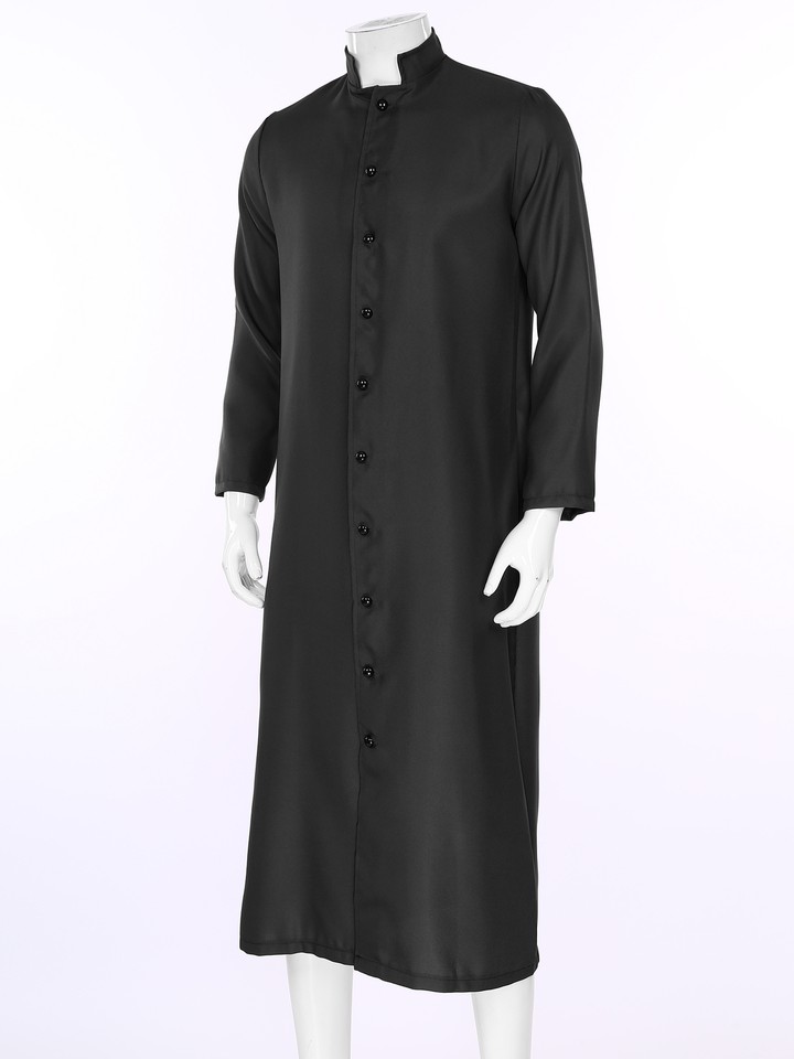 Mens Preacher Minister Clergy Robe Stand Collar Long Sleeve Button ...