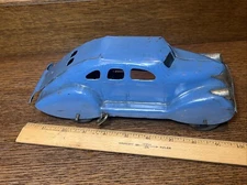 Antique Marx Steel w/ Key Wind Up - "Mystery Style" Blue Lincoln Zephyr Toy Car