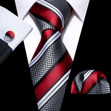 Mens Tie Striped Fashion Designer Necktie Handkerchief Cufflinks Set Business