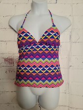 Old Navy Swimsuit Tankini Triangle Top Large Halter Tie Multicolor Zigzag Lined