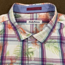 TOMMY BAHAMA Mens Multicolor Floral Vedado Plaid Silk Blend Button Down Shirt XL
