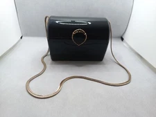 Wilardy Vintage Turtle Motif Gold Tone 24" Chain Strap Black Purse