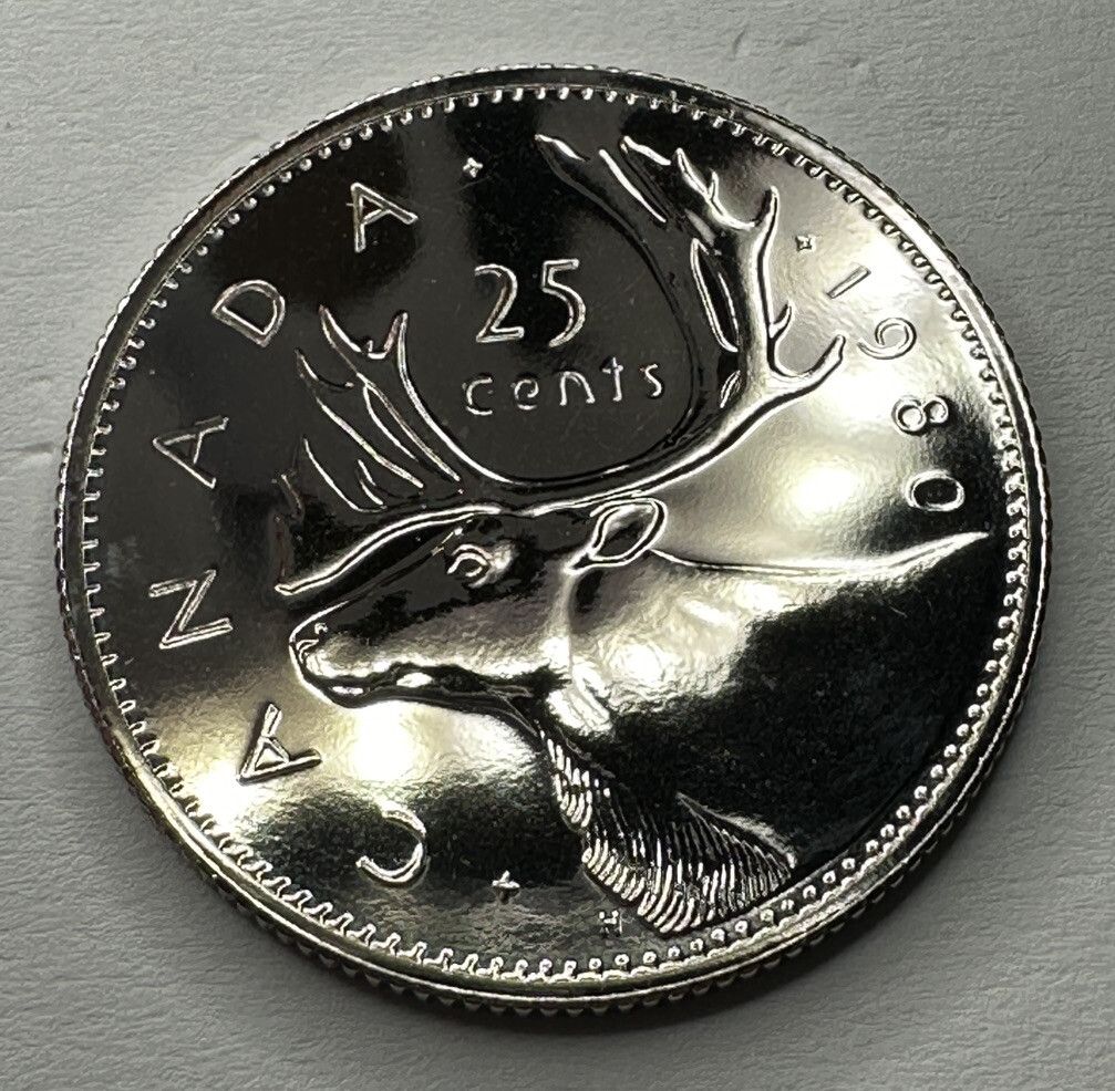 1980 Canadian Proof Like Quarter 25Cent Coin from Set. Beautiful