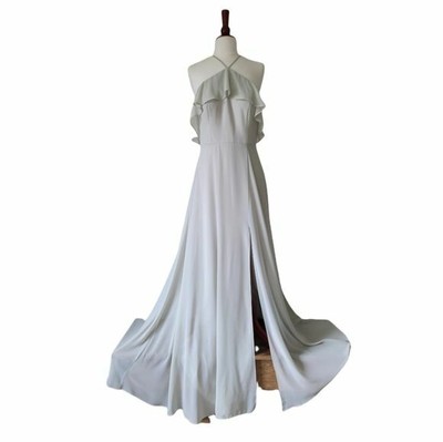 NWT JENNY YOO Jada Maxi Dress Sz 8 Halter Chiffon Meadow Luxe Green Unaltered