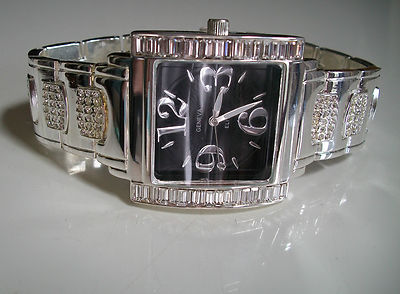 Men's stone black dial  Silver finish fashion dress up or casual hip hop watch
