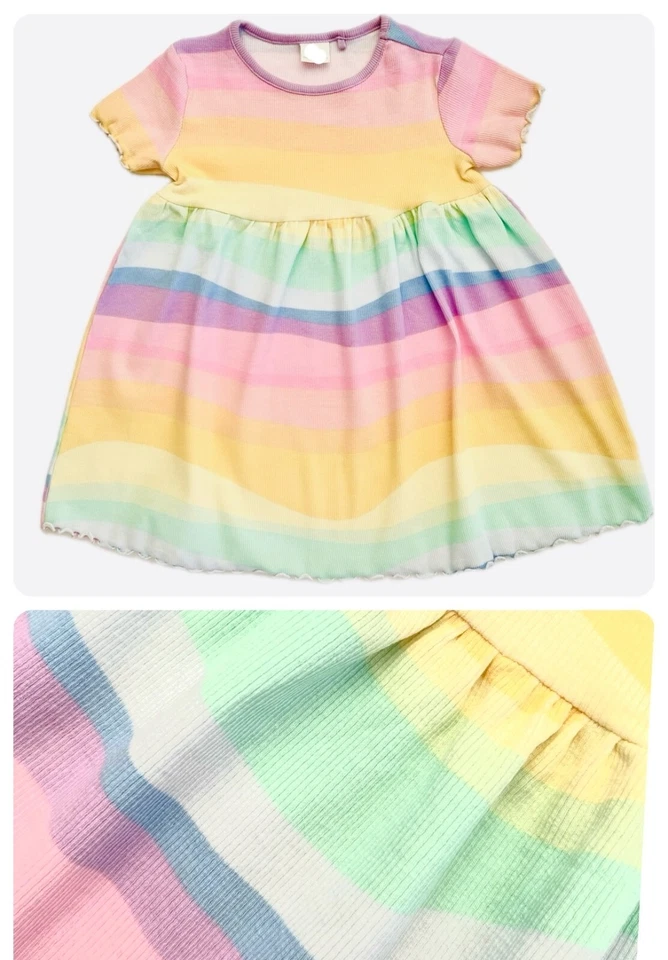 NEXT Mädchen NXT Rippkleid Baby Rosa Blau Gelb Sommer Regenbogen Pastell Ombre Rib NEU