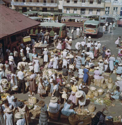 Market Scene In Jamaica Residents and shoppers crowd around stallh- 1960 Photo