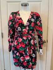 Ronny Kobo Edrea Black, Pink & Purple Floral-Patterned Mini Dress, Size S, NWT!