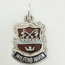 Vintage Sterling Silver Milford Haven Enamel Travel Shield Charm Pendant 925