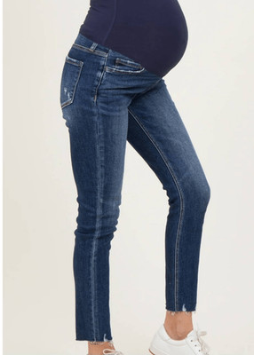Pinkblush Jeans Women's 29 Maternity Blue Skinny Raw Hem Stretch Comfort