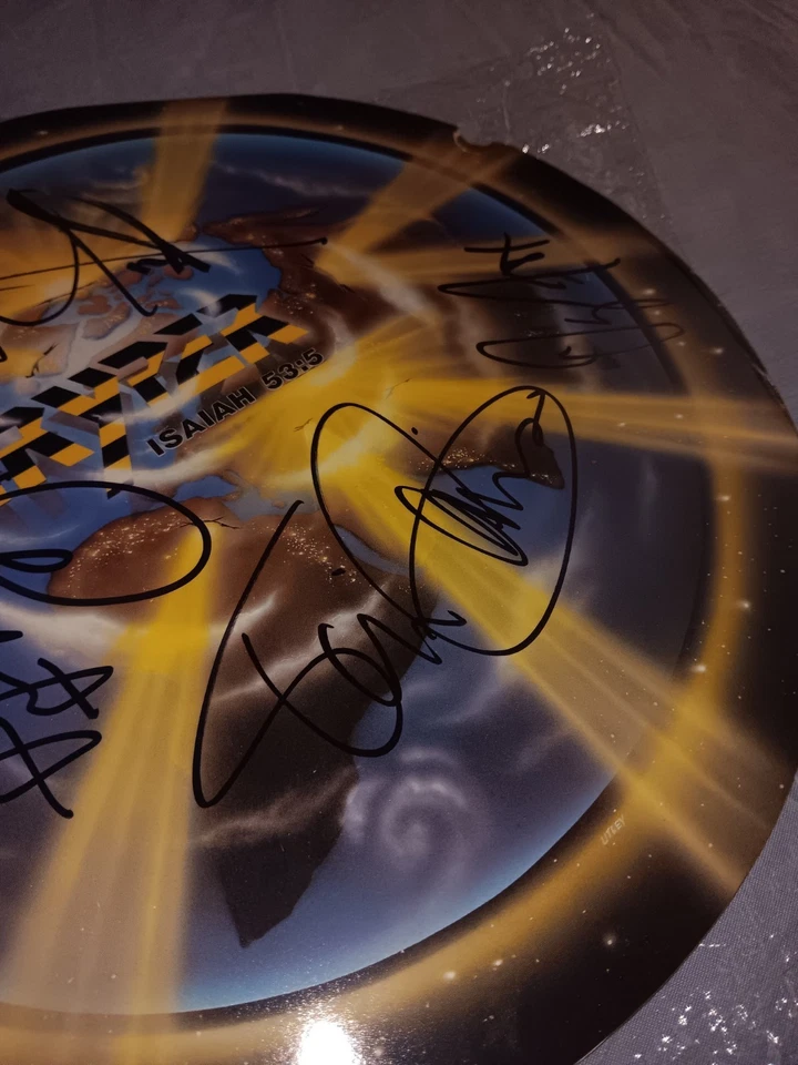 Stryper ‎– The Yellow And Black Attack ( Enigma Blue Vinyl  Round Cover ) SIGNED - Image 4 of 4