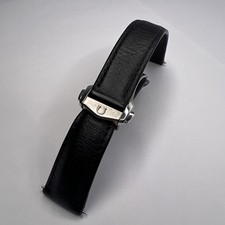 Omega Black Leather 20mm CUZ014116 Watch Band Strap w/ 16mm Deployant Clasp