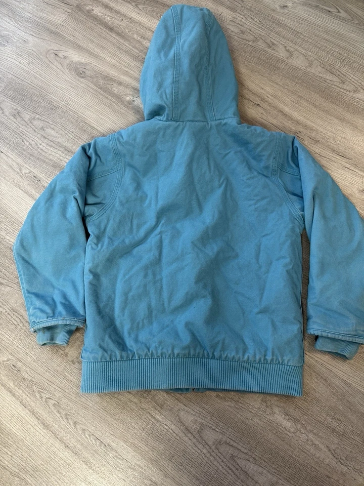 Carhartt Teal Blue Canvas & Sherpa Lined Hooded Jacket Youth Small 6-7 - Image 2 of 4