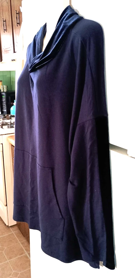 EILEEN FISHER SUDADERA CON CAPUCHA BOXY AZUL CON CAPUCHA Y RIBETE DE TERCIOPELO XL Foto 3 de 4