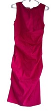 Nicole Miller Artelier Womens Ruched Linen Blend Bodycon Dress Sz 8 Bright Pink 