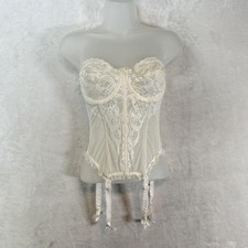 Vintage Victoria's Secret Bustier Womens 36 White Lace Mesh Overbust Garter 90s
