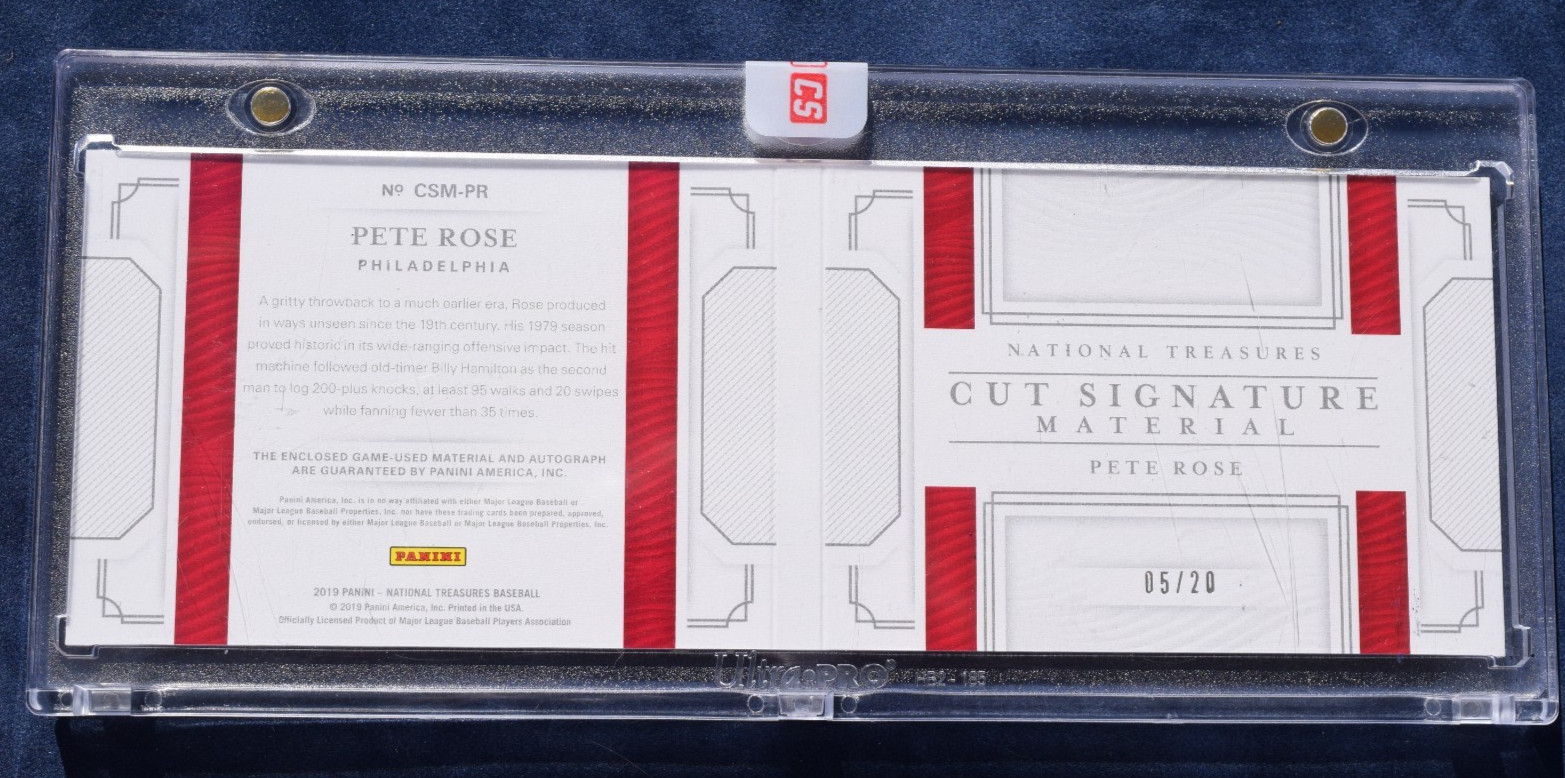 Pete Rose 2019 National Treasures Cut Signature Jumbo Materials auto booklet /20 view 2