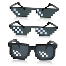  3 Pack Thug Life Sunglasses, Men Women Glass 8 Bit Pixel Mosaic Square