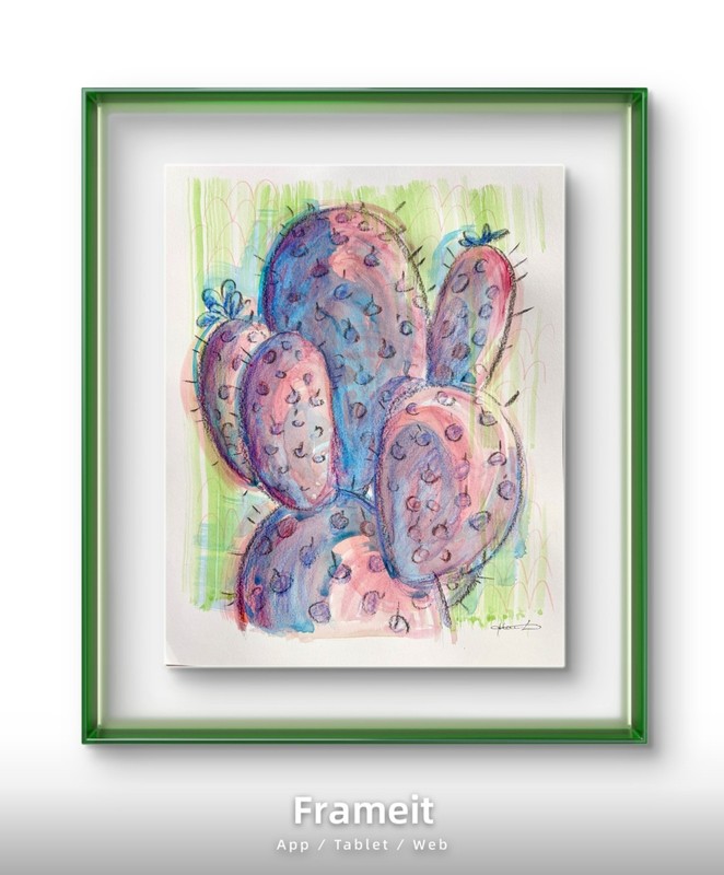 Original Pink Blue Cactus Painting By Alannah Dyer- Acrylic 9x12 in. Nature