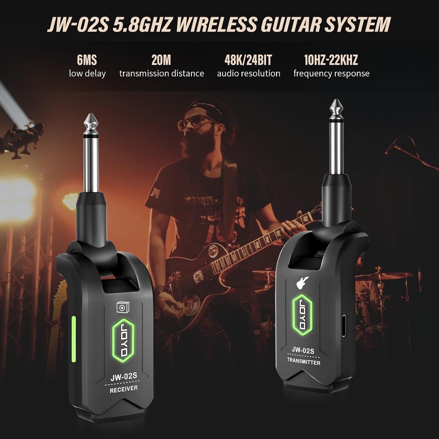 JOYO 5.8GHz Wireless Guitar System Rechargeable Transmitter Receiver with 4 Chan 2