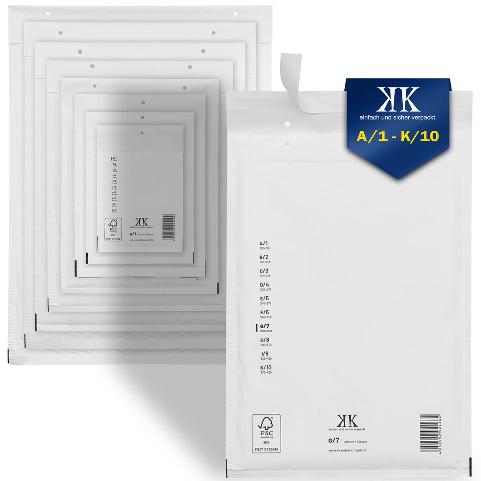 KK VERPACKUNGEN Luftpolstertaschen Umschläge Luftpolster-Versandtaschen Warensendung Weiß