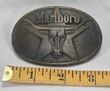 Vintage Marlboro Solid Brass Belt Buckle Philip Morris 1987 Longhorn Star Lot-B