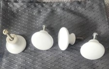 Vintage Porcelain Mushroom Cabinet Knobs Round White 1.5in Lot of 4 Farmhouse