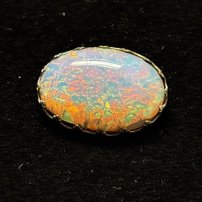 Vintage Brooch Foiled Glass Cabochon C Clasp