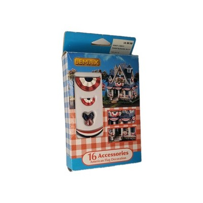 AMERICAN FLAG DECORATION Set 16 Lemax Village 2018 Americana 84371 RETIRED 4th