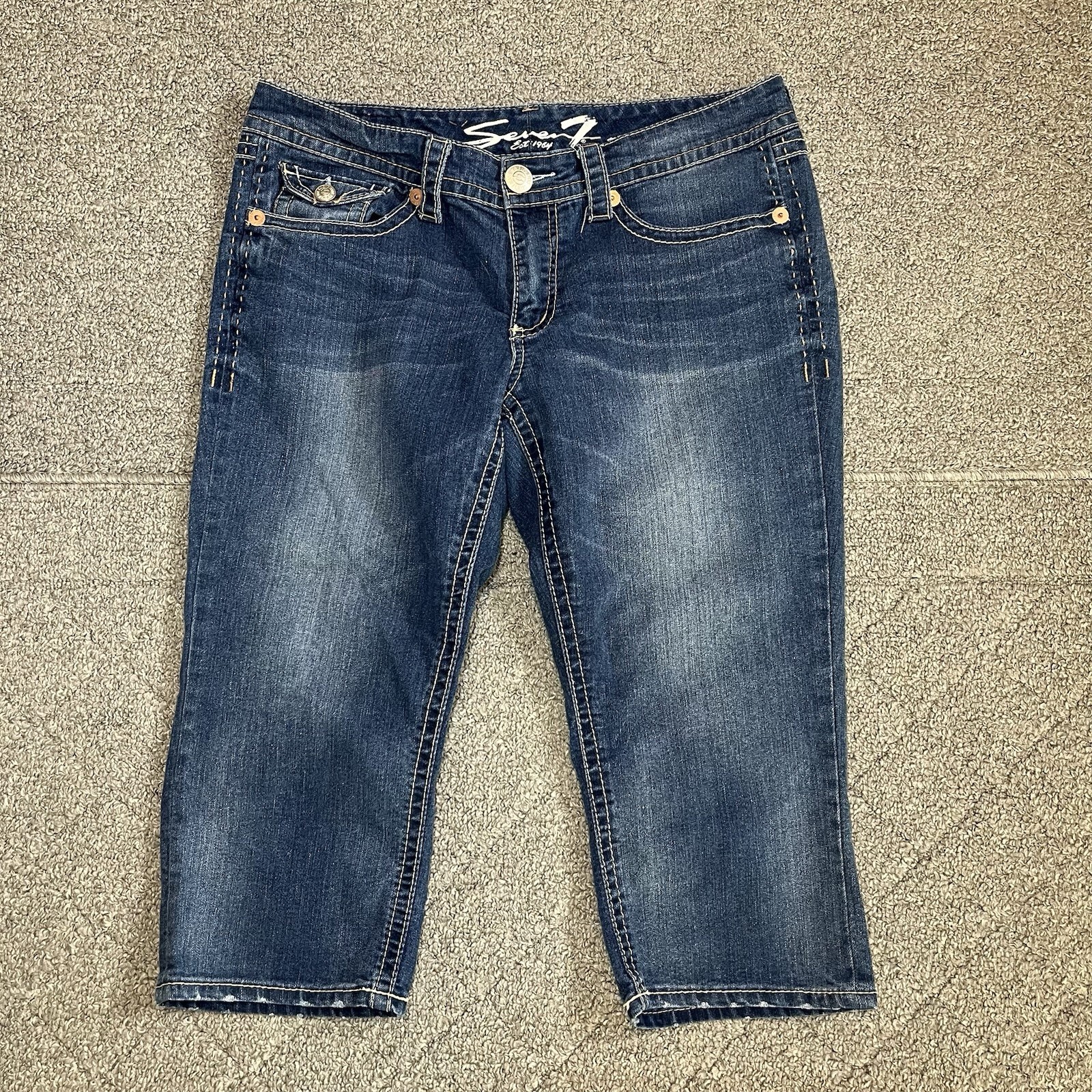 Seven7 Denim Embroidered Capri Jeans Womens Size 10 Blue Straight Leg Low Rise