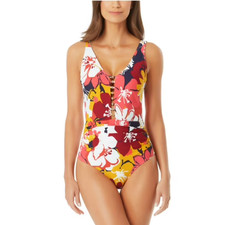 Anne Cole Swimsuit Size 10 Tropical Floral Print Front Cutout One Piece NWT