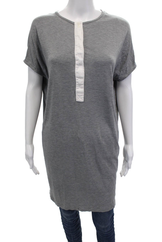 COS Womens Textured Short Sleeve V-neck Lined Basic T-Shirt Gray Size XS
