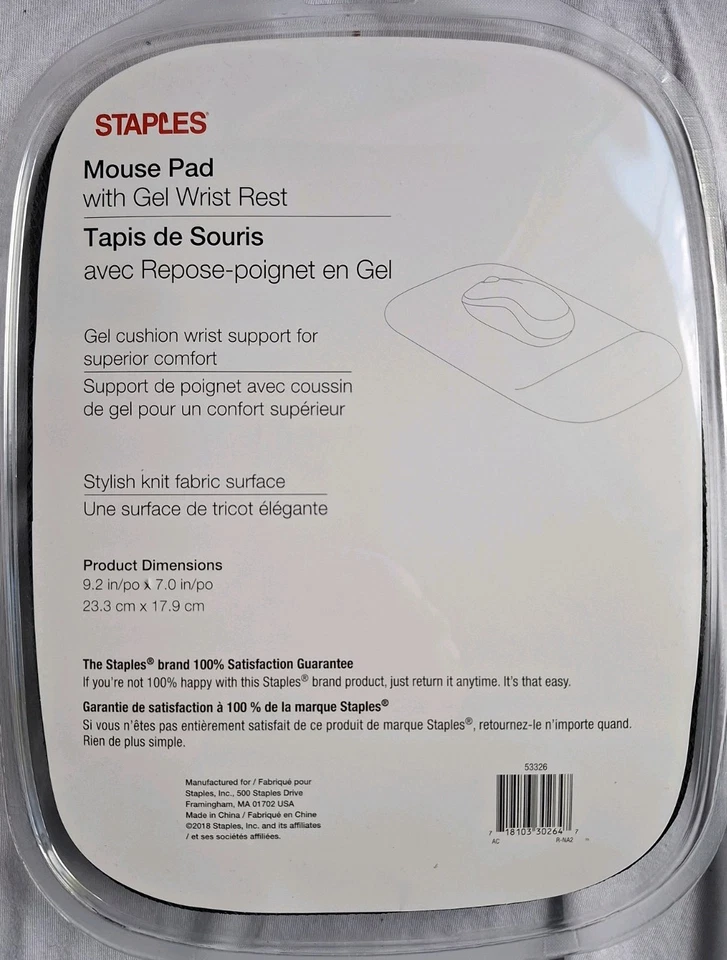 Staples Mouse Pad with Gel Wrist Rest Support To Alieviate Carpel Pain NWT - Image 4 of 4