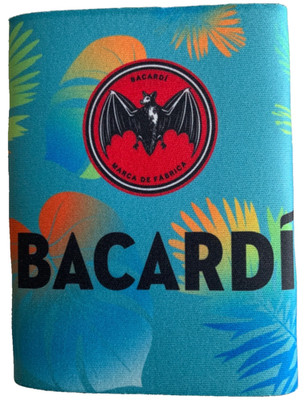 Bacardi Rum Slim Can Koozie Tropical Neoprene Cooler Sleeve Blue