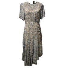 ASTR The Label Blue Floral Midi Dress Size L Flutter Sleeve Asymmetrical Hem
