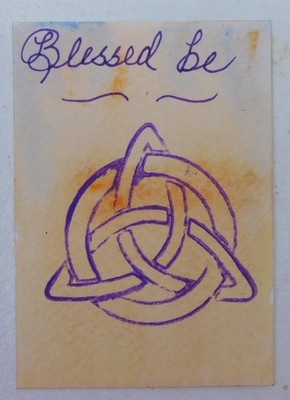 ACEO Blessed Be Triquetra Purple Original Art by Rain Crow Magnetic Sleeve