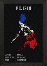 Filipin Flag Map Framed Wall Art Poster Canvas Print Picture