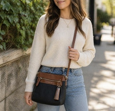 New St. John s Bay Quincy Crossbody Bag Purse Neutral Multi Brown & Black New