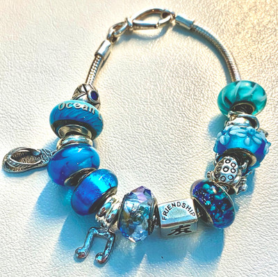 13 Blue Pandora Trollbeads + Mixed Makers Sterling Silver Charms Bracelet