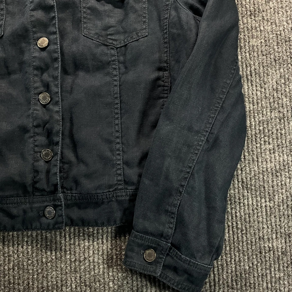 Chaqueta J. Jill Mujer Mediana Negra Lino Camionero Estilo Jean Botón Delantero Informal Foto 2 de 4