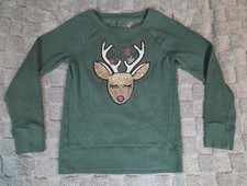 Girls Kohls SO Cozy Crew Neck Sweatshirt 7/8 Green Deer Let It Snow Christmas