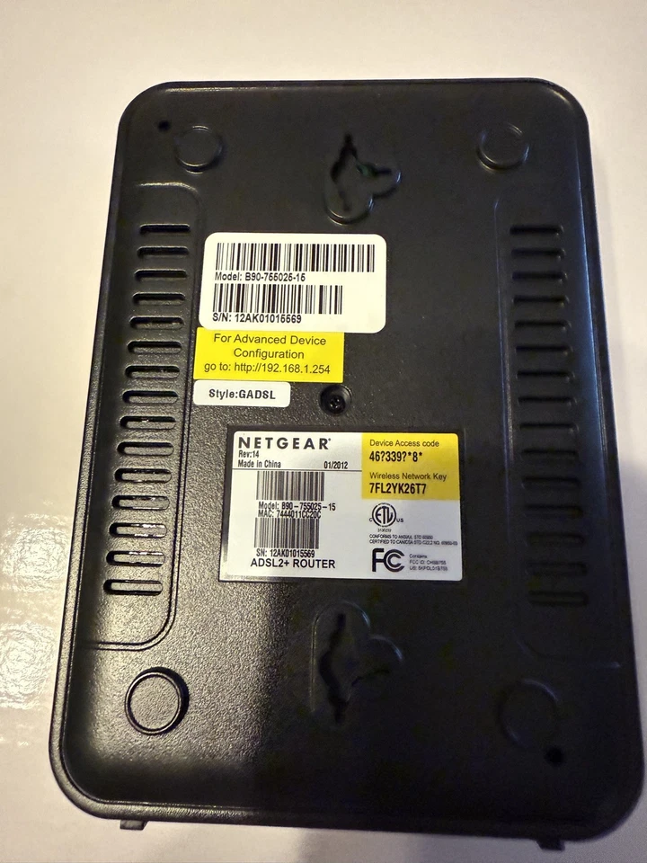 Netgear AT&T 7550 ADSL 2+ Modem Router Combo B90-755025-15 - Image 4 of 4