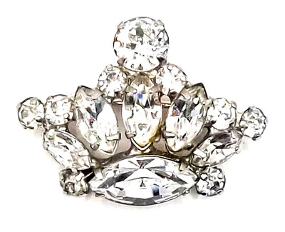 Vintage Signed Kramer of New York Clear Rhinestone Crown Silver-tone Brooch Pin