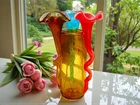 Spectacular Huge 31cm Art Glass Flamboyant Dramatic Blown Wavy Flower Vase