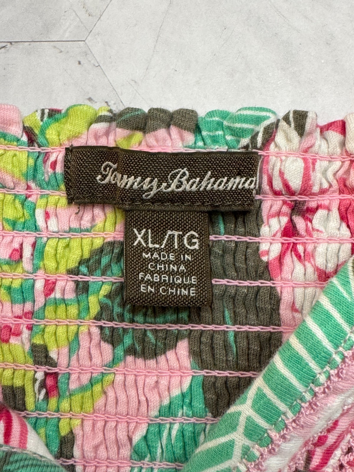 Tommy Bahama Livia Leaves Sundress XL Cotton Pink Tropical Sleeveless Resort EUC