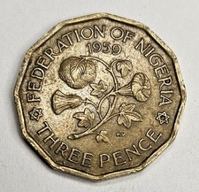 1959 Nigeria 3 Three Pence - Nigerian Coin - Nickel Brass - World Coin